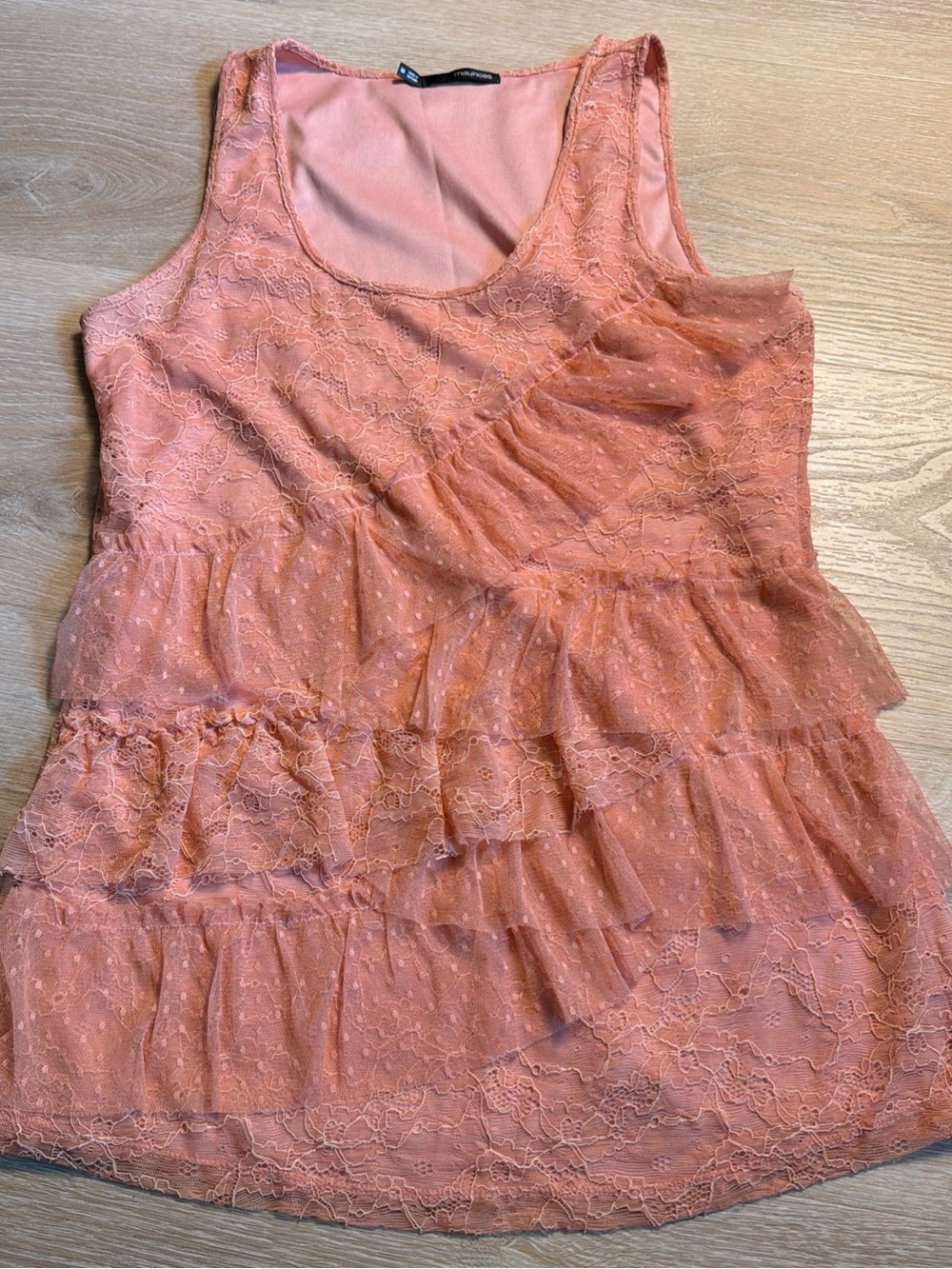 Y2K Maurices Pink Ruffle Lace Tank Top Mesh Tiered Whimsigoth Fairy Grunge Top M